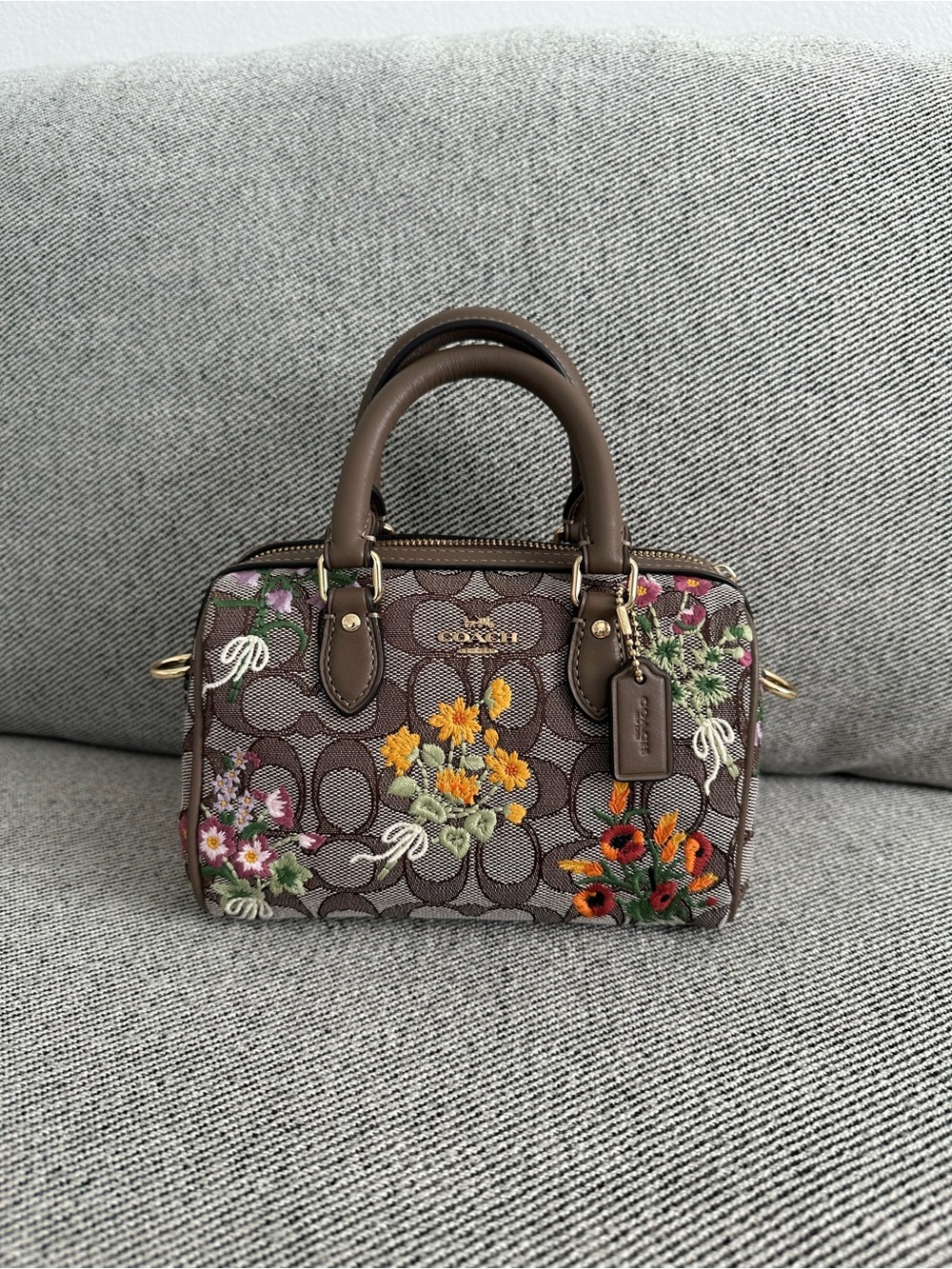 NWT Coach Mini Rowan Bag In Signature Jacquard With Floral Embroidery CDY31